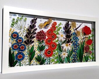 3D草原の野花ガラス絵画：植物窓アート - Etsy 日本