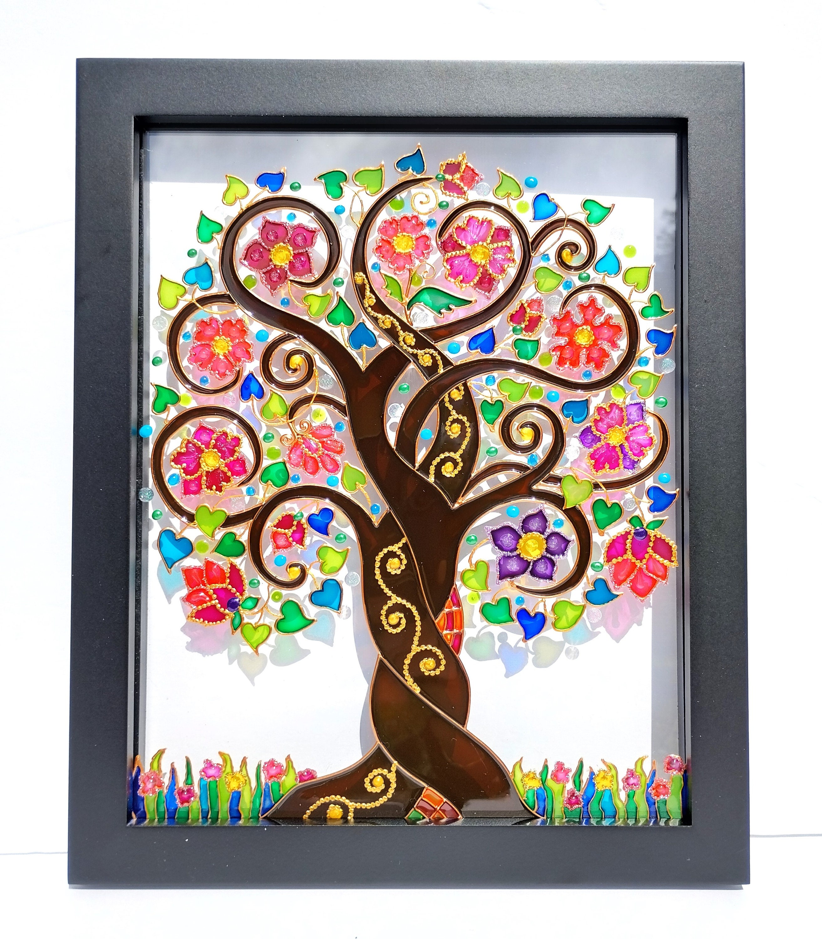 生命の樹のガラス絵：ボヘミアン風ステンドグラスアート - Etsy 日本