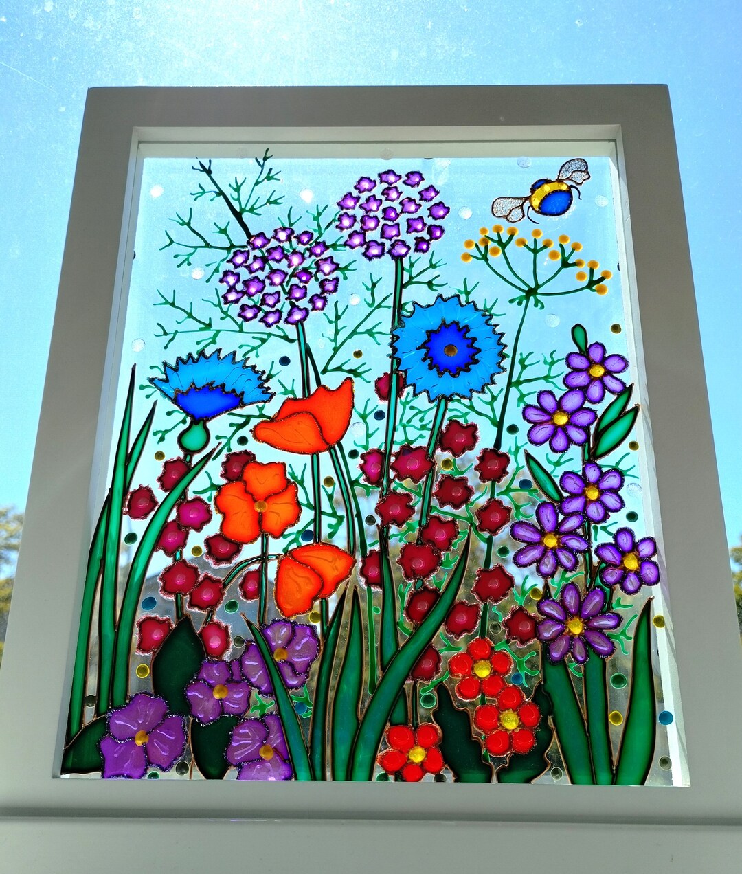 Meadow 11x9 Glass Painting Sun Catcher Stained Glass Glass Art Modern Painting Colorful Painting