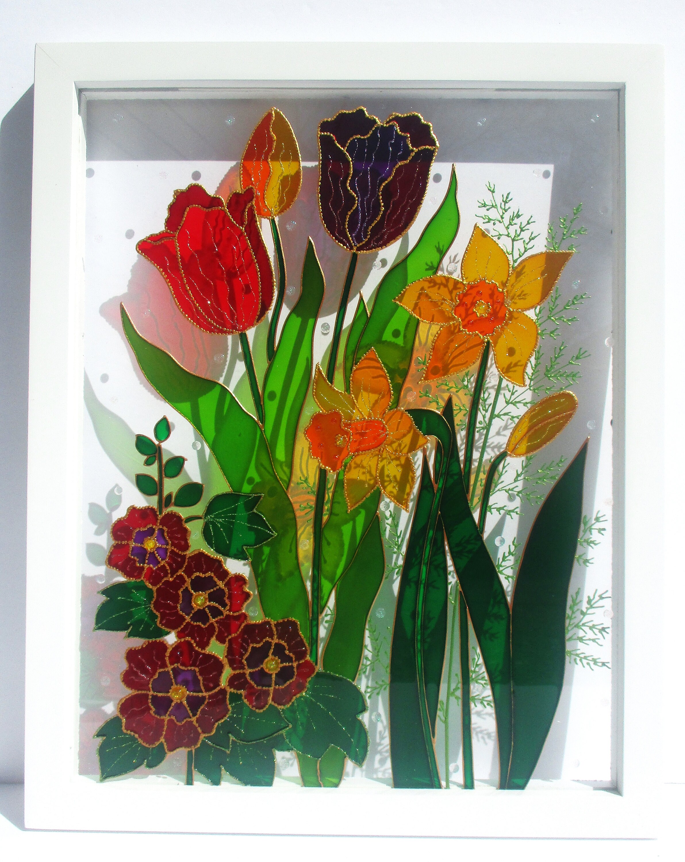 Tulips 15x12 Garden Flowers Painting Glass Painting Glass Art - Etsy