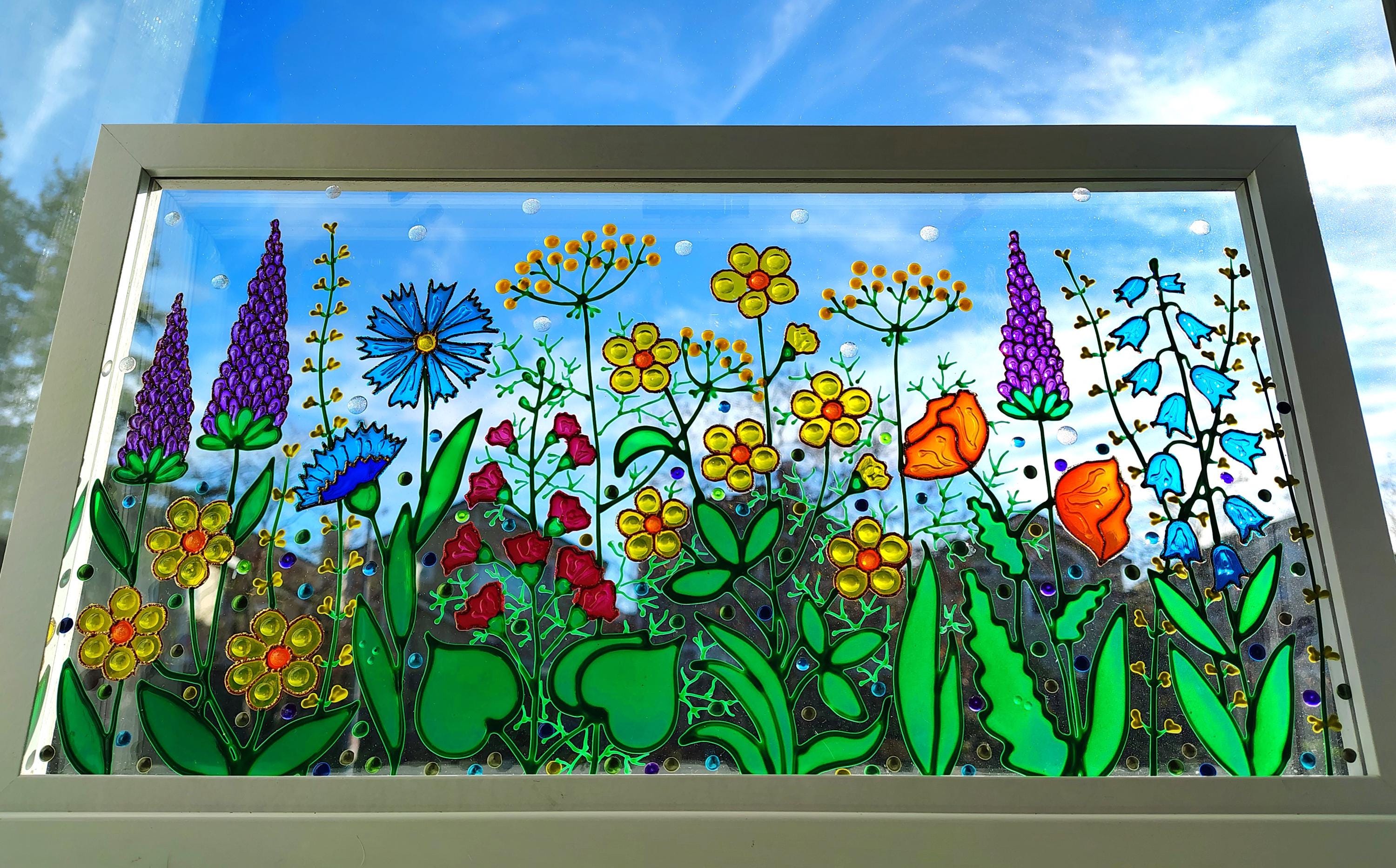 ローラ・クームス・ヒルズ ヴィンテージ ステンドグラス 花束 パステル画 絵画 il_1080xN.6534260995_347b.jpg