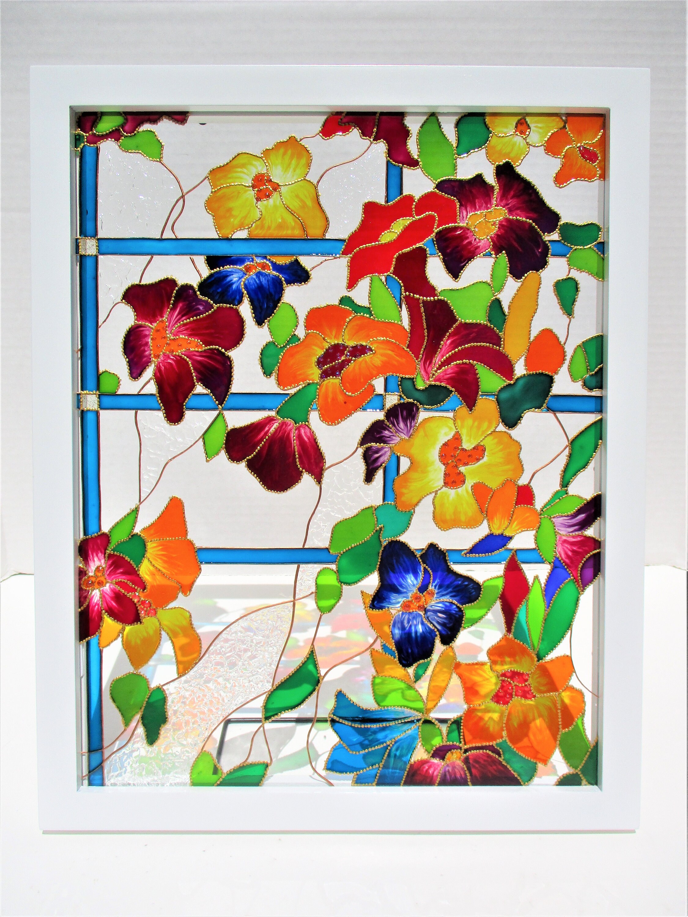 花柄ステンドグラスサンキャッチャー：3Dフラワーウィンドウハンギング