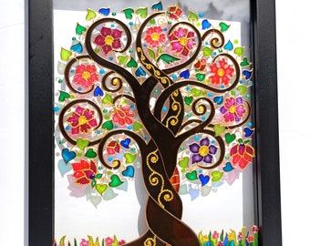 Tree of Life 15x12 Glass Painting Bohemian Decor Wall Art Window Art   Stained Glass Glass Art Modern Art Sun Catcher Family Tree 