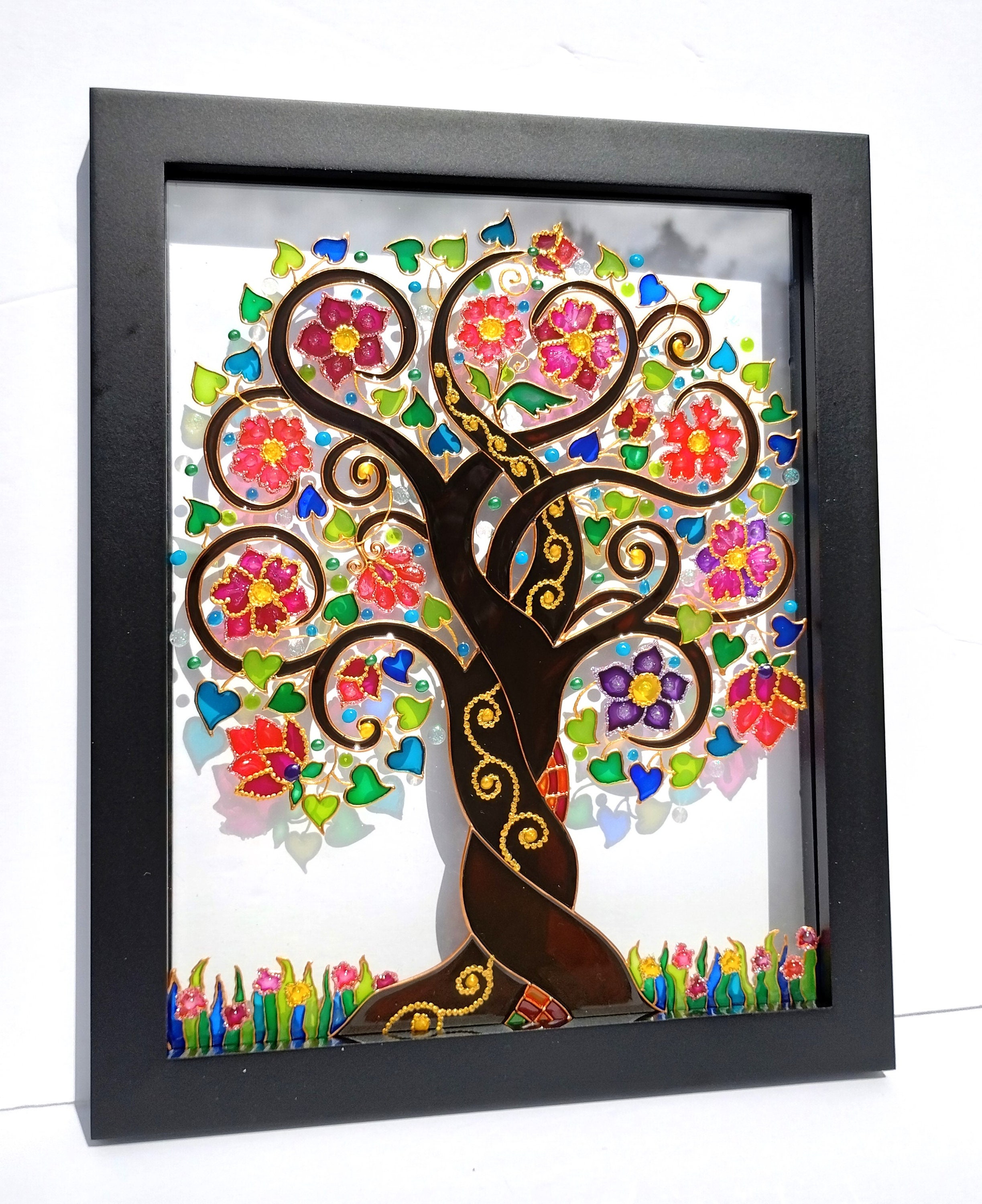 生命の樹のガラス絵：ボヘミアン風ステンドグラスアート - Etsy 日本