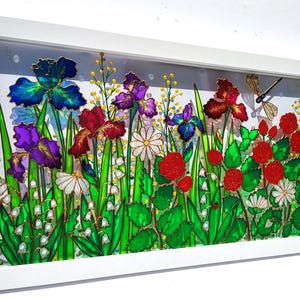 Floral Art 18&quot;x10&quot; Wildflowers 3D Glass painting Painted glass Glass art Sun catcher Stained glass Window decor Modern art Botanical