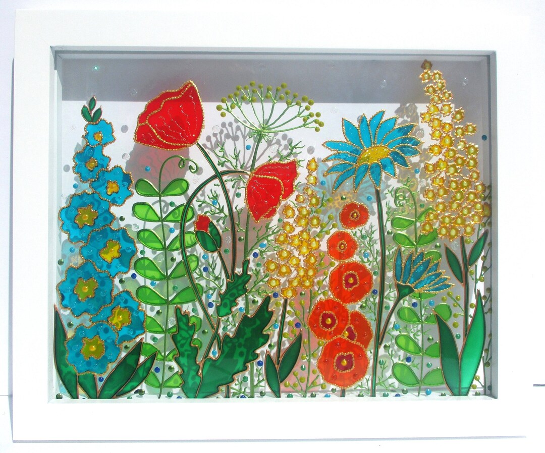 Wild Flowers 11x9 Glass Painting Sun Catcher Stained Glass - Etsy