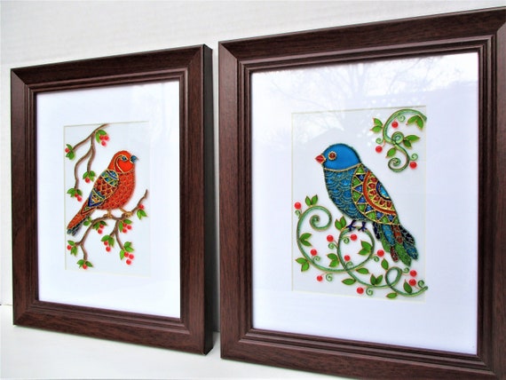 Arte De Aves Pintura De Cristal Decoracion De Pared Pajaro Etsy