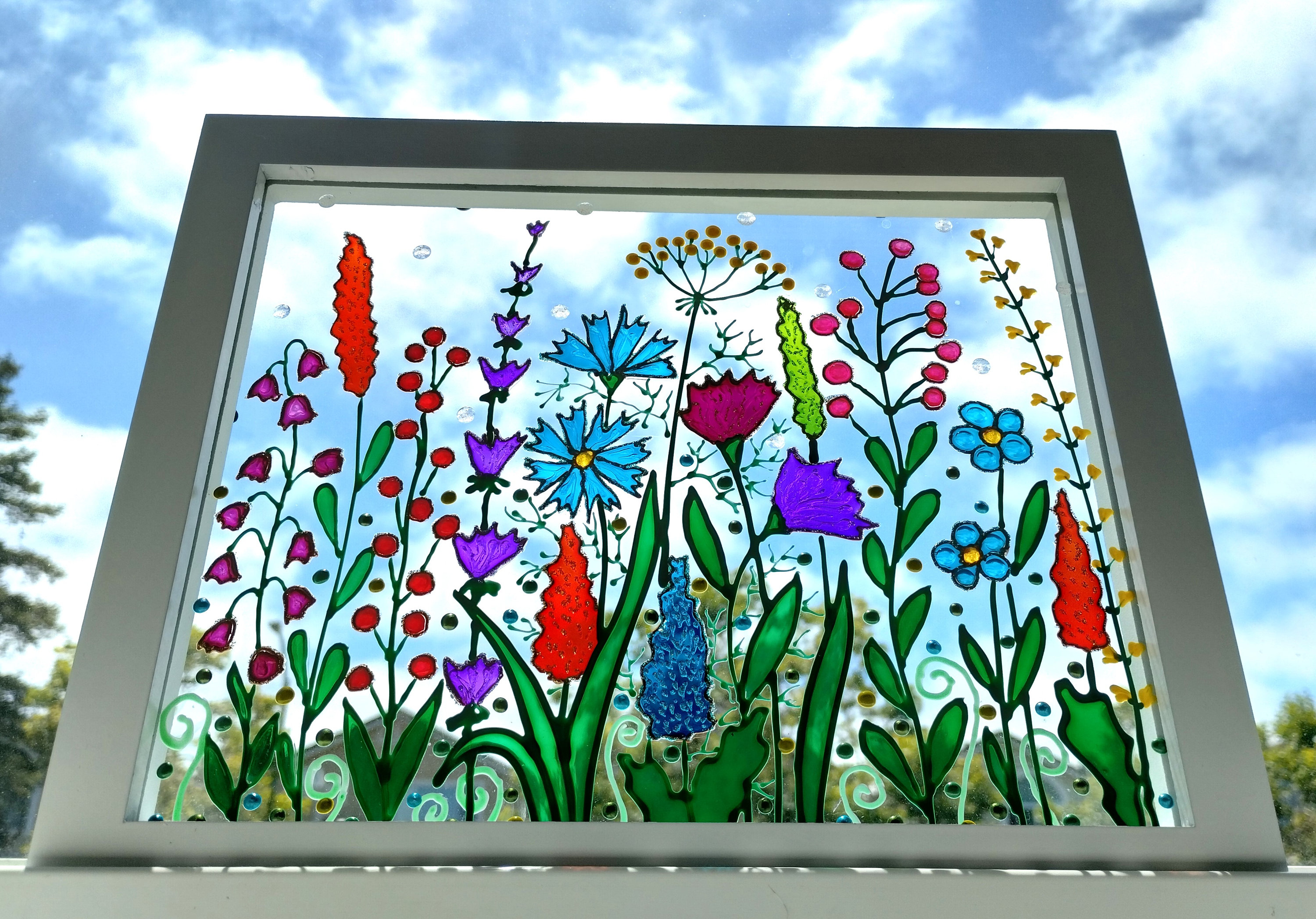 Wildflower Glass Painting: 3D Floral Window Hanging (11