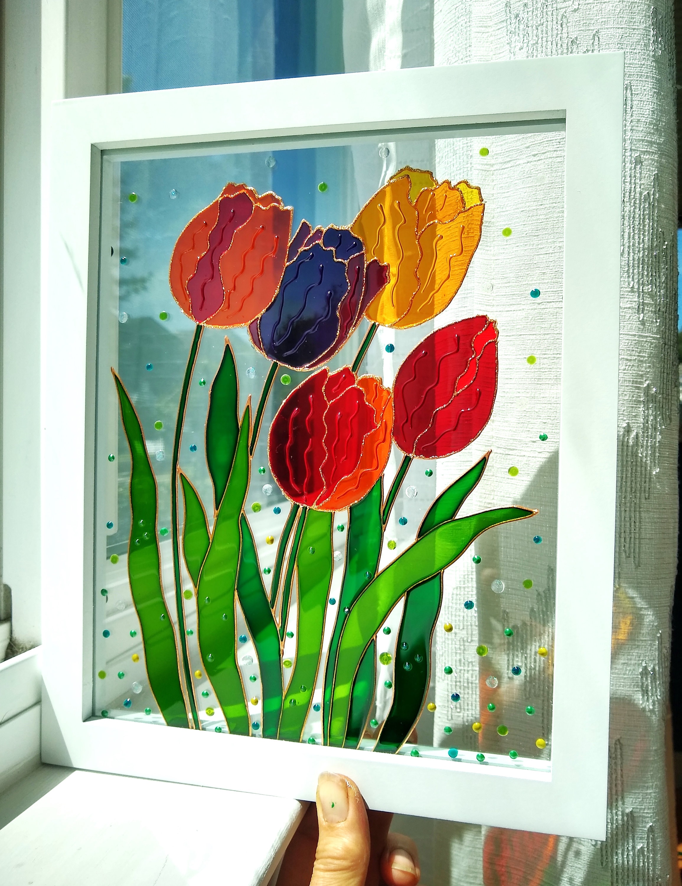 Tulips 11x9 3D Glass painting Painted glass Stained glass Sun