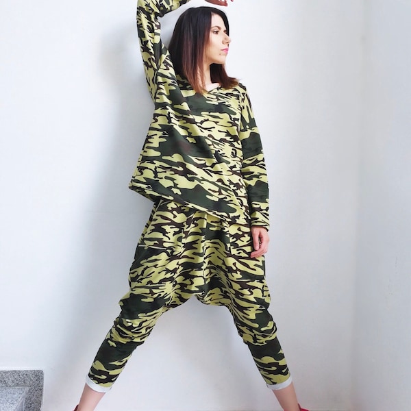 NEW Extravagant Camouflage Tracksuit / Camouflage Tracksuit / Sport Set / PLUS SIZE / Drop Crotch Pants / Streetwear by FabraModaStudio