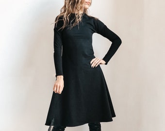 NEW Black Cotton Dress, Women Dress, Long Sleeve Dress, Black Dresses for Women, Little Black Dress, Plus Size Dress, Dresses for Women