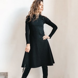 NEW Black Cotton Dress, Women Dress, Long Sleeve Dress, Black Dresses for Women, Little Black Dress, Plus Size Dress, Dresses for Women