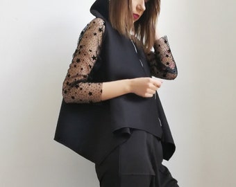 NEW Extravagant Jacket / Black Full - Zip Jacket / Neoprene Jacket / Futuristic Jacket by FabraModaStudio