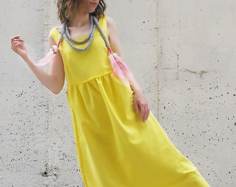Long Sleeveless Dress / Linen Dress / Maxi Dress / Plus Size Dress / Summer Yellow Dress by FabraModaStudio