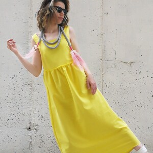 Long Sleeveless Dress / Linen Dress / Maxi Dress / Plus Size Dress / Summer Yellow Dress by FabraModaStudio