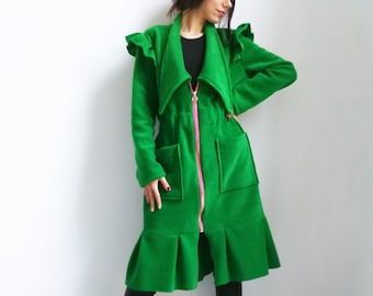 Extravagant Coat, Green Coat, Avant Garde Coat, Coats Women, Long Coat Women, Plus Size Clothing, Outerwear Clothing, Coats