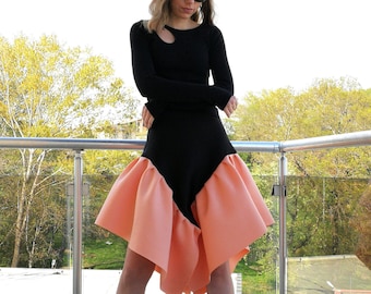 Neoprene Black Skirt / High Waist Skirt / Flared Skirt / Bridesmaid Skirt / Extravagant Skirt by FabraModaStudio