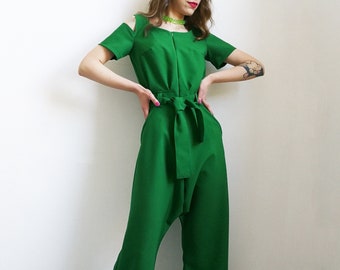 Elegant Green Jumpsuit / Women's Jumpsuit / Extravagant Jumpsuit / Romper Women by FabraModaStudio