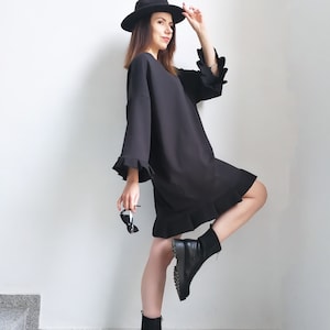 NEW Extravagant Black Dress / Long Sleeve Dress / LBD / Plus Size Dress / Casual Dress by FabraModaStudio
