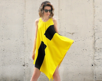 Extravagant Sleeveless Tunic Top / Asymmetrical Yellow Top / Sexy Tunic Top / PLUS SIZES by FabraModaStudio