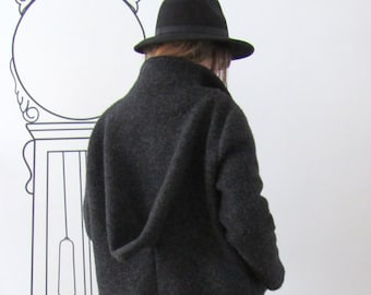 Dark Grey Coat, Extravagant Wool Coat, Women's Coat, Trench Coat, Avant Gard Clothing, Outerwear, Winter Coat, Plus Size Clothing