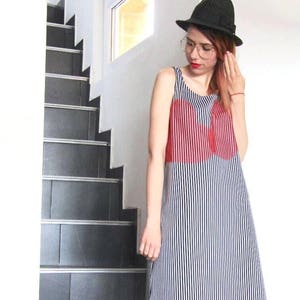 Striped Mini Dress / Extravagant Dress / Sleeveless Mini Dress / Women&#39;s Dress by FabraModaStudio / D134