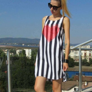 Extravagant Mini Dress / Sleeveless Striped Dress / Hippie Dress / Casual Dress by FabraModaStudio