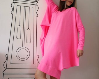 Extravagant Pink Dress / Oversized  Dress / Extravagant Dress / Long Sleeve Dress by FabraModaStudio