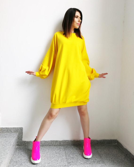 Extravagant Yellow Dress / Casual Loose Dress / Long Sleeve Dress / Dresses for Women / Oversized Dress by FabraModaStudio