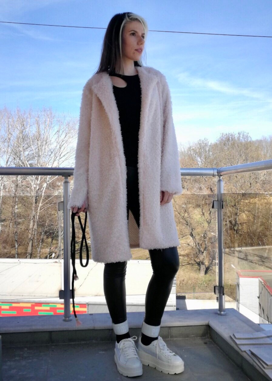 long black fuzzy coat