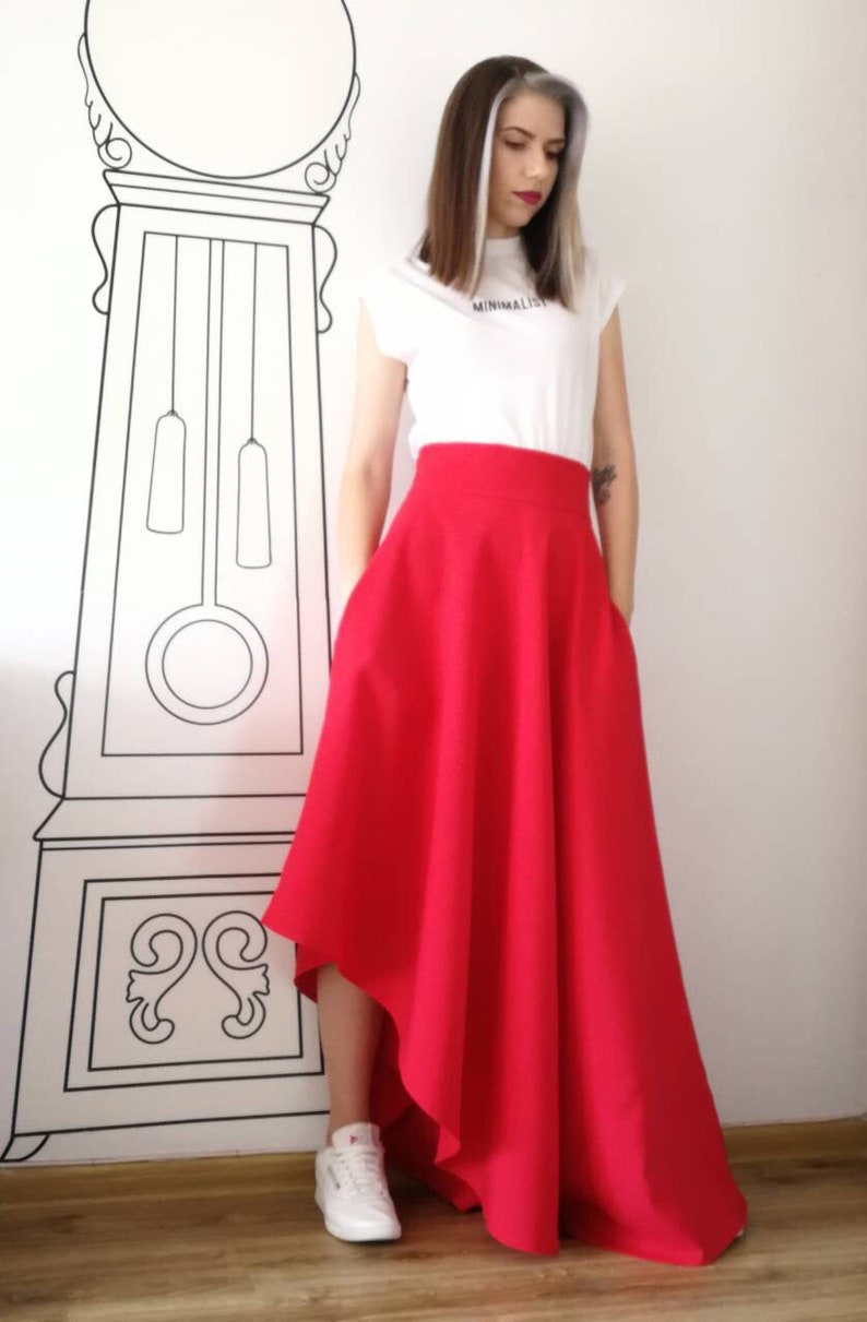 Asymmetrical Red Skirt / Extravagant Skirt / Plus Size / High Waist
