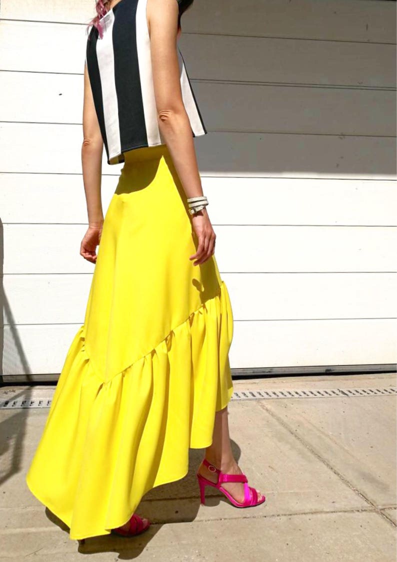Asymmetrical Ruffled Skirt / Yellow Ruffle Skirt / Long Ruffle | Etsy