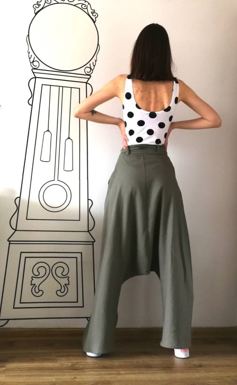NEW Linen Drop Crotch Pants Harem Pants Plus Size Pants Extravagant Clothing by FabraModaStudio FAB454