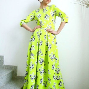 Maxi Dress / Neon Maxi Dress With Floral Print / Neoprene Dress / Women&#39;s Dress  by FabraModaStudio