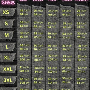 Peut inclure: Tableau des tailles pour v&ecirc;tements avec des mesures en pouces et en centim&egrave;tres. Le tableau indique les mesures de la poitrine, de la taille, des hanches, de la cuisse et de l'entrejambe pour les tailles XS &agrave; 4XL.
