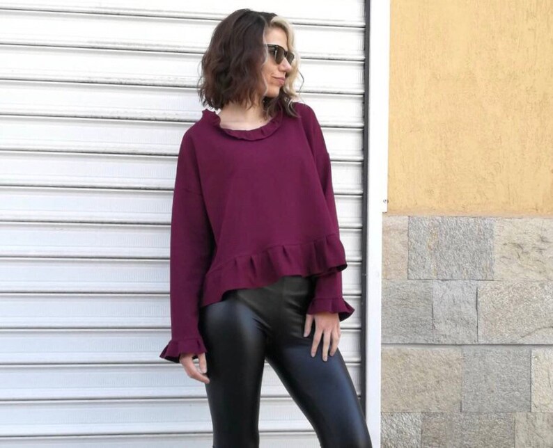 NEW Purple Blouse Loose Sweatshirt Blouses Woman Blouse Girl Extravagant Blouse Sweatshirt Women by FabraModaStudio FAB776