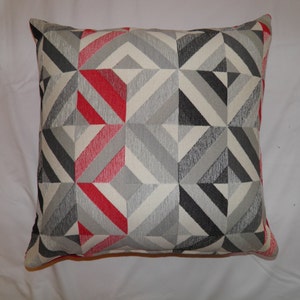 Eucador Scarlet, textured, geometric design, red and grey, cushion cover