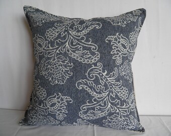 Navy Floral Upholstery Cushion Cover, Coastal Hampton Style