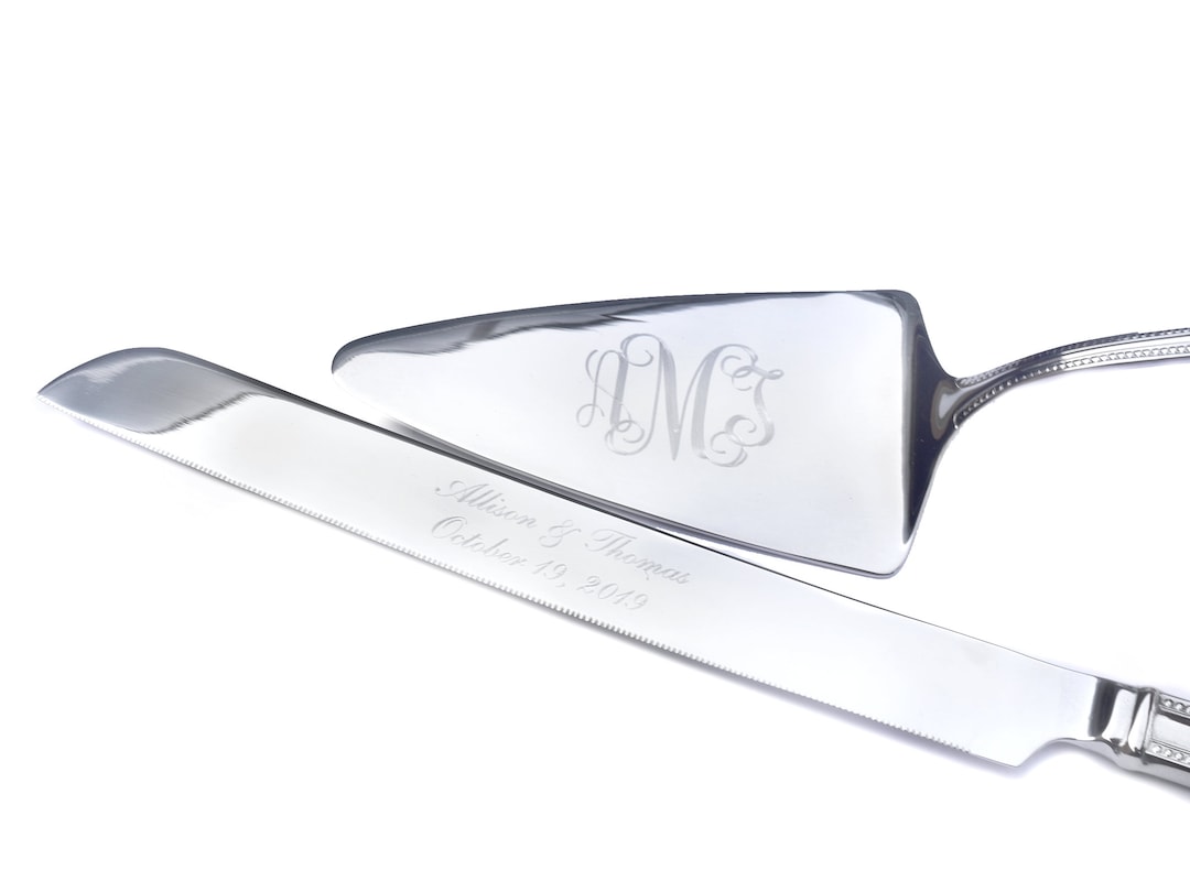 Personalized Cake Knives, Silver Cake Knives, Wedding Serving Set, Wedding Cake Set, Engraved Cake Severs, Wedding Knife Set, Custom Wedding