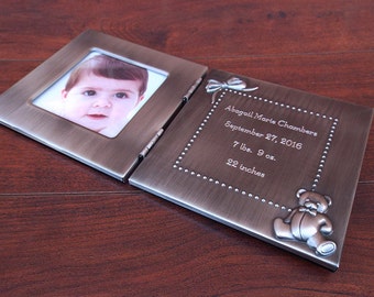 Personalized Baby Frame, 3 by 3 Inch Frame, Adorable Baby Gift, Newborn Gift, Engraved Metal Frame, Custom Baby Birth Gift