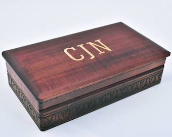 Dark Rectangular Box, Monogram Wood Box, Personalized box, Engraved Dark Box, Hinged Lid Box, Gifts for Him, Wood Storage, Decorative Box