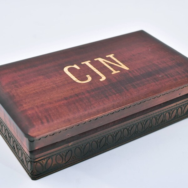 Dark Rectangular Box, Monogram Wood Box, Personalized box, Engraved Dark Box, Hinged Lid Box, Gifts for Him, Wood Storage, Decorative Box