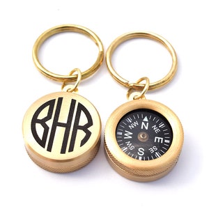 Personalized Compass, Monogram Compass Keychain, monogram keychain, Personalized Key chain, Brass Compass, Personalized Working Compass image 2