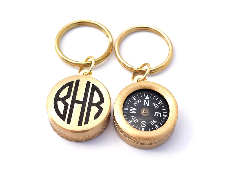 Personalized Compass, Monogram Compass Keychain, monogram keychain, Personalized Key chain, Brass Compass, Personalized Working Compass image 2