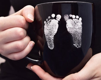 Tazza personalizzata con impronta del piede, tazza da caffè con impronta del piede, impronta reale, regalo per neomamma, neonato, regalo commemorativo, regalo per amanti del caffè, caffè