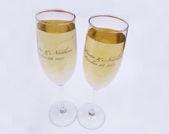 Juego de copas de champán personalizadas para bodas: copas de brindis grabadas con láser