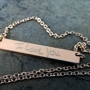 Engraved Handwritten Necklace,  Personalized Handwriting Jewelry, Custom Bar, Actual handwriting engraved, Real Hand Lettering Gift, Script