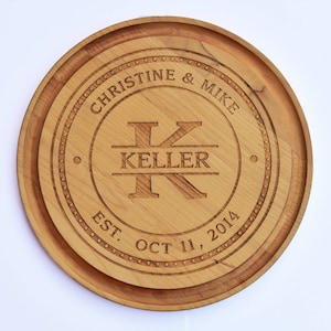 Personalized Cutting Board, Engraved Circular Board, Round Cutting Board, Custom Monogram Board, Wedding Gift, Housewarming Gift, image 1