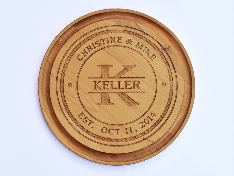 Personalized Cutting Board, Engraved Circular Board, Round Cutting Board, Custom Monogram Board, Wedding Gift, Housewarming Gift, image 1