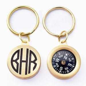 Personalized Compass, Monogram Compass Keychain, monogram keychain, Personalized Key chain, Brass Compass, Personalized Working Compass image 1